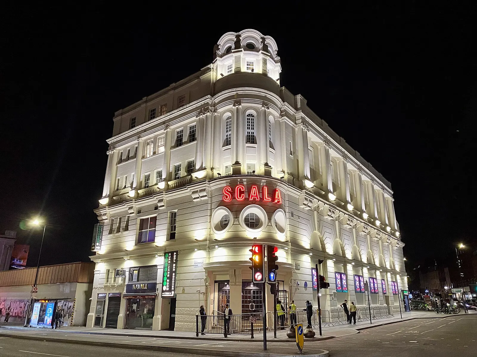 Scala concert venue in King’s Cross, London, photographed at night in August 2024